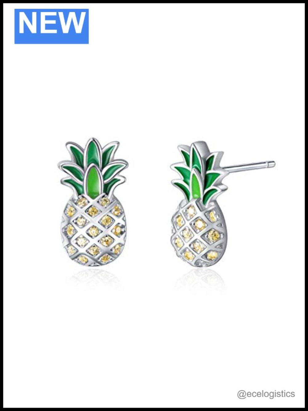 Pineapple Stud Earrings 925 Sterling Silver White Gold Plated Hypoallergenic